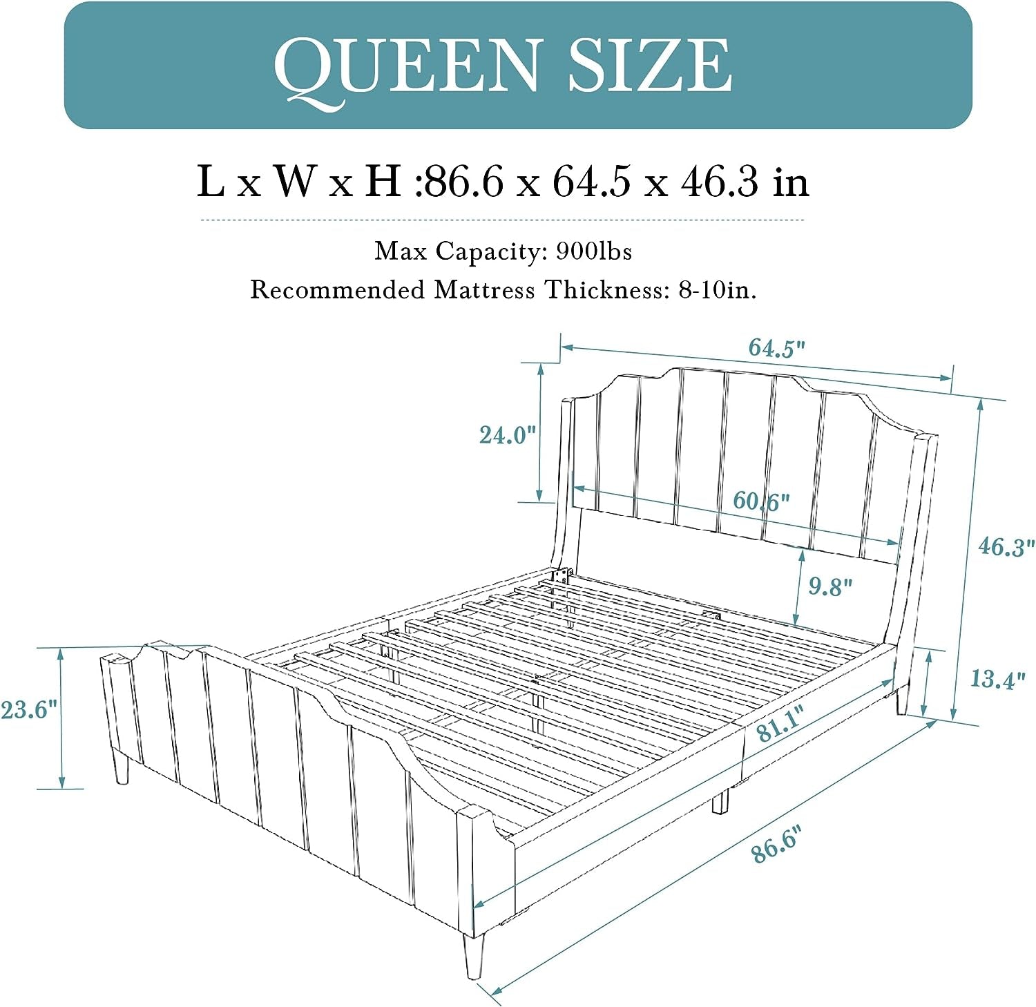 "Luxurious Queen Size Velvet Platform Bed with Elegant Wingback Headboard and Footboard - Solid Wood Frame, No Box Spring Required - Effortless Assembly - Stunning Green Design"